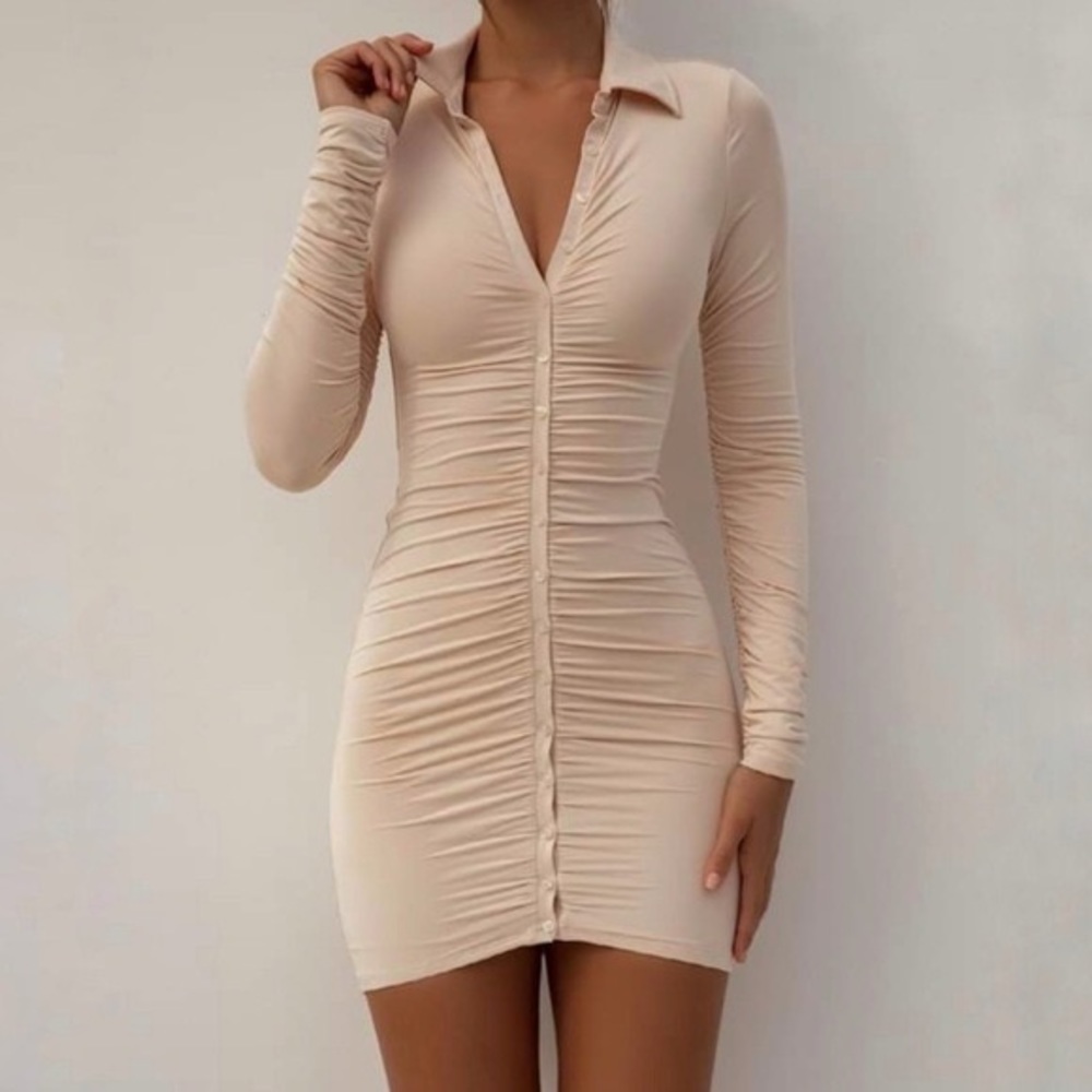 OhPolly Long Sleeve Mini Dress Button up and Collar